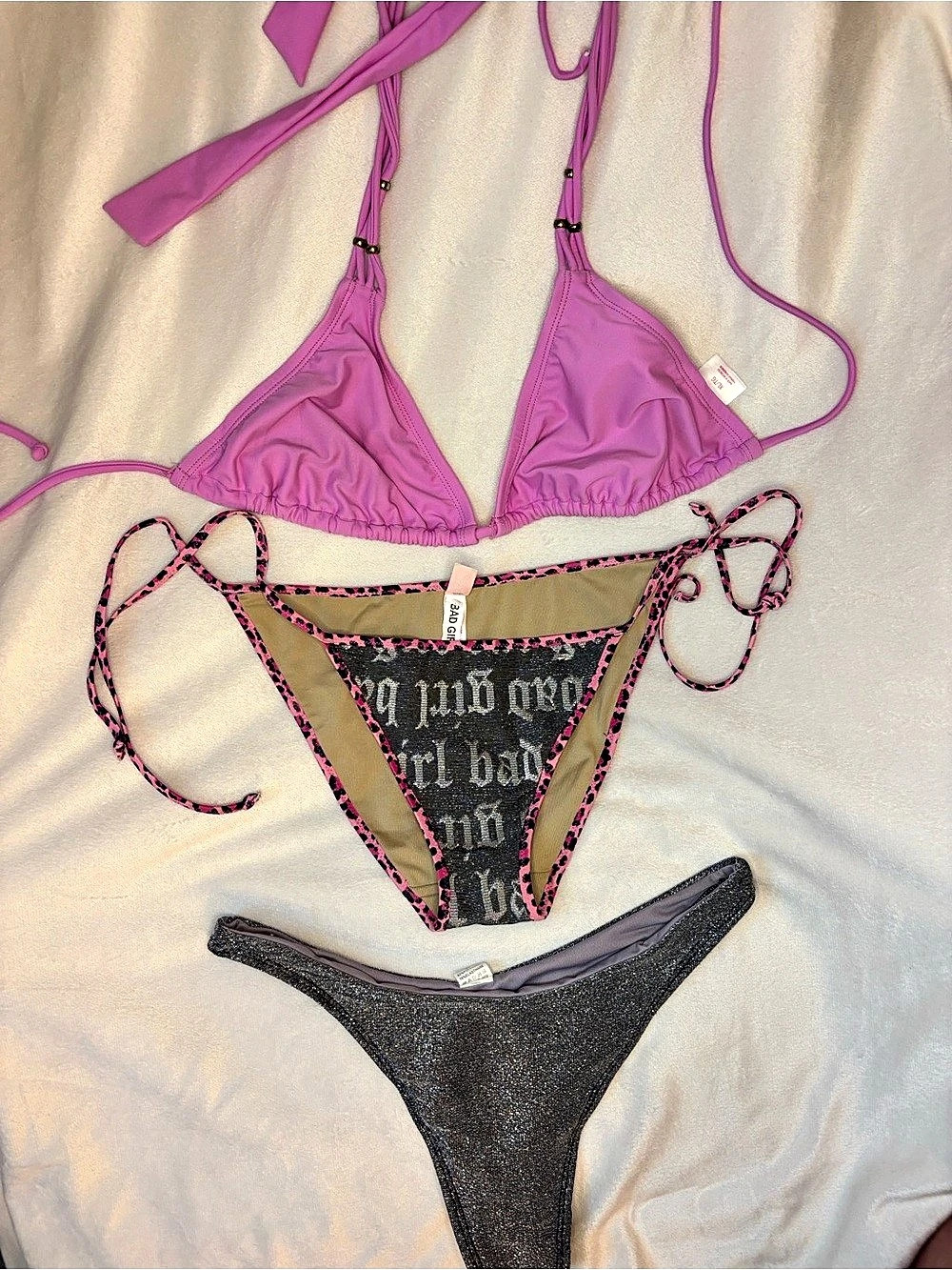 Victorias Secret  Pink & Black Metallic Bikini Bottoms Set Size Small